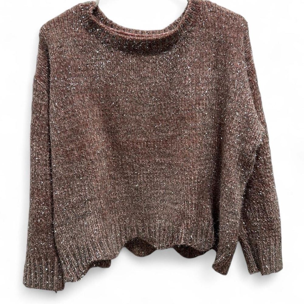Altar'd State Pink and Silver Crew Neck Sweater